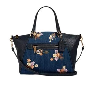 Coach Floral Embroidered Satchel in Blue and Black